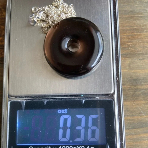 Smokey Quartz donut chunky pendant sterling silver necklace - Picture 4 of 6